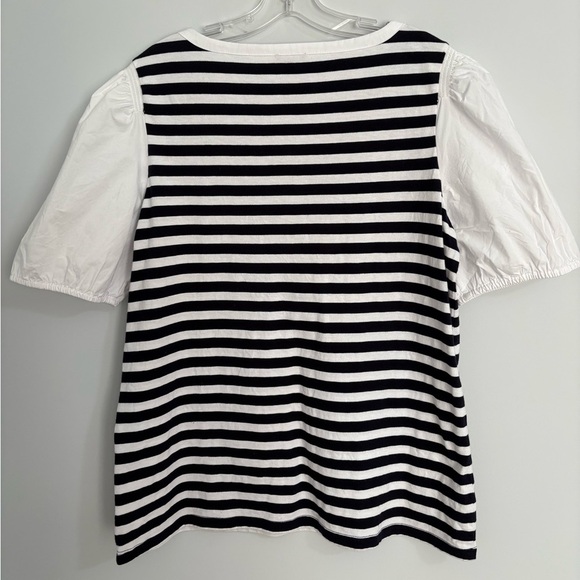 Talbots Black White Cotton Striped Short Puff Sleeve Scoop Neck Chic Blouse 1X - Picture 7 of 8